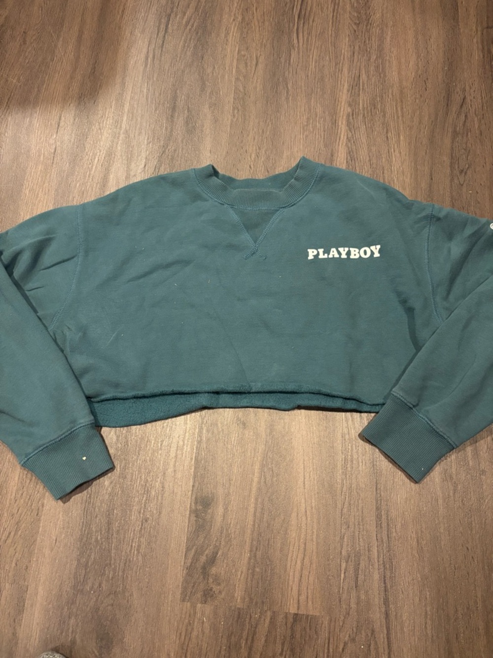 PLAYBOY Teal Cropped Crew Sweatshirt with Logo